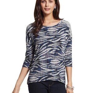 Chicos Lou Zebra Lace-Shoulder Top size small